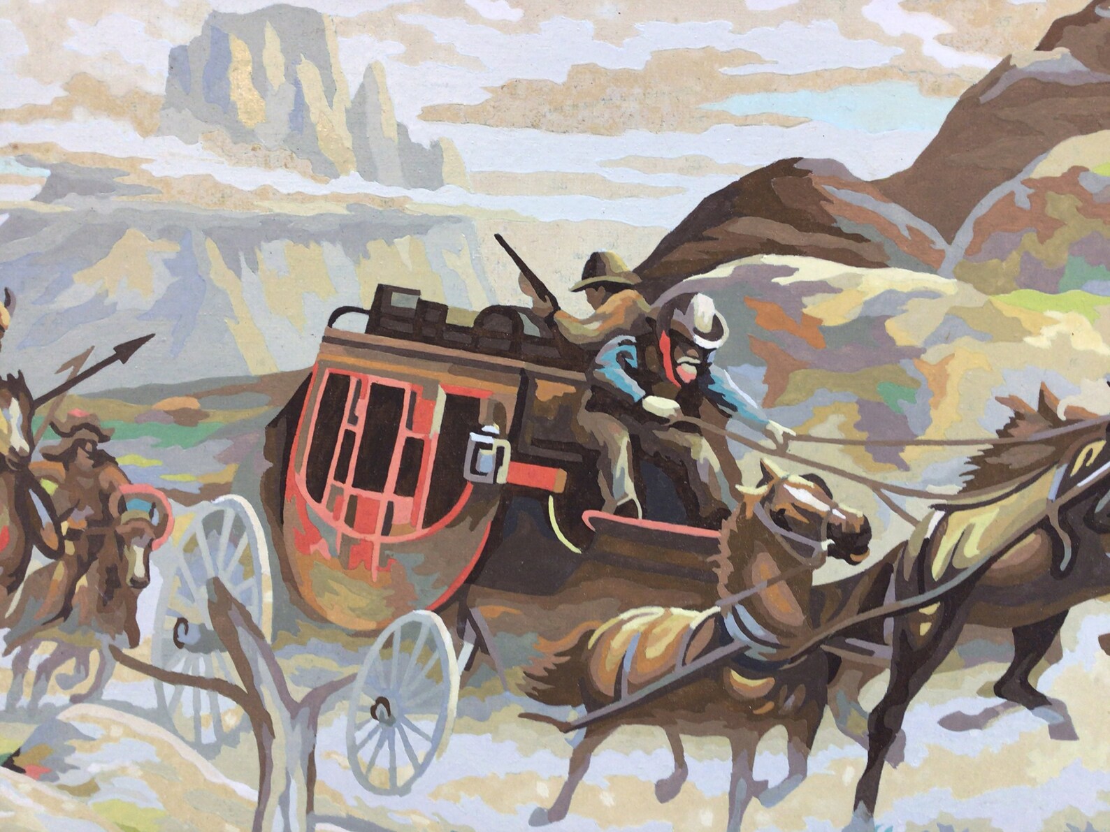 Paint by Number Western Stagecoach Scene Large 22 X 18 Framed Vintage