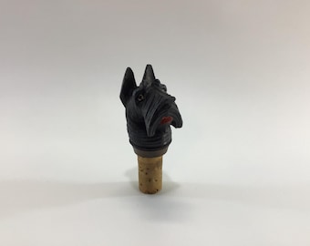 Hand Carved Figural Wooden Scottie Dog Cork Bottle Stopper Vintage Made in Italy
