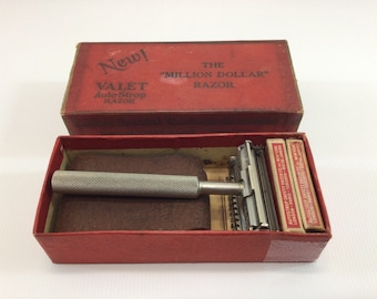 Valet Auto Strop Safety Razor Blades and Strop in Original Box Vintage Shaving Accessory