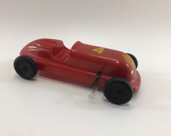 Early Pinewood Derby Race Car Black Orange 2520 Vintage Handcrafted Wooden  Toy 