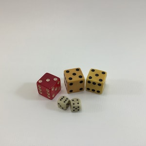 Vintage Dice Lot 1 Red Acrylic 2 Butterscotch 2 Miniature Game Parts Pieces