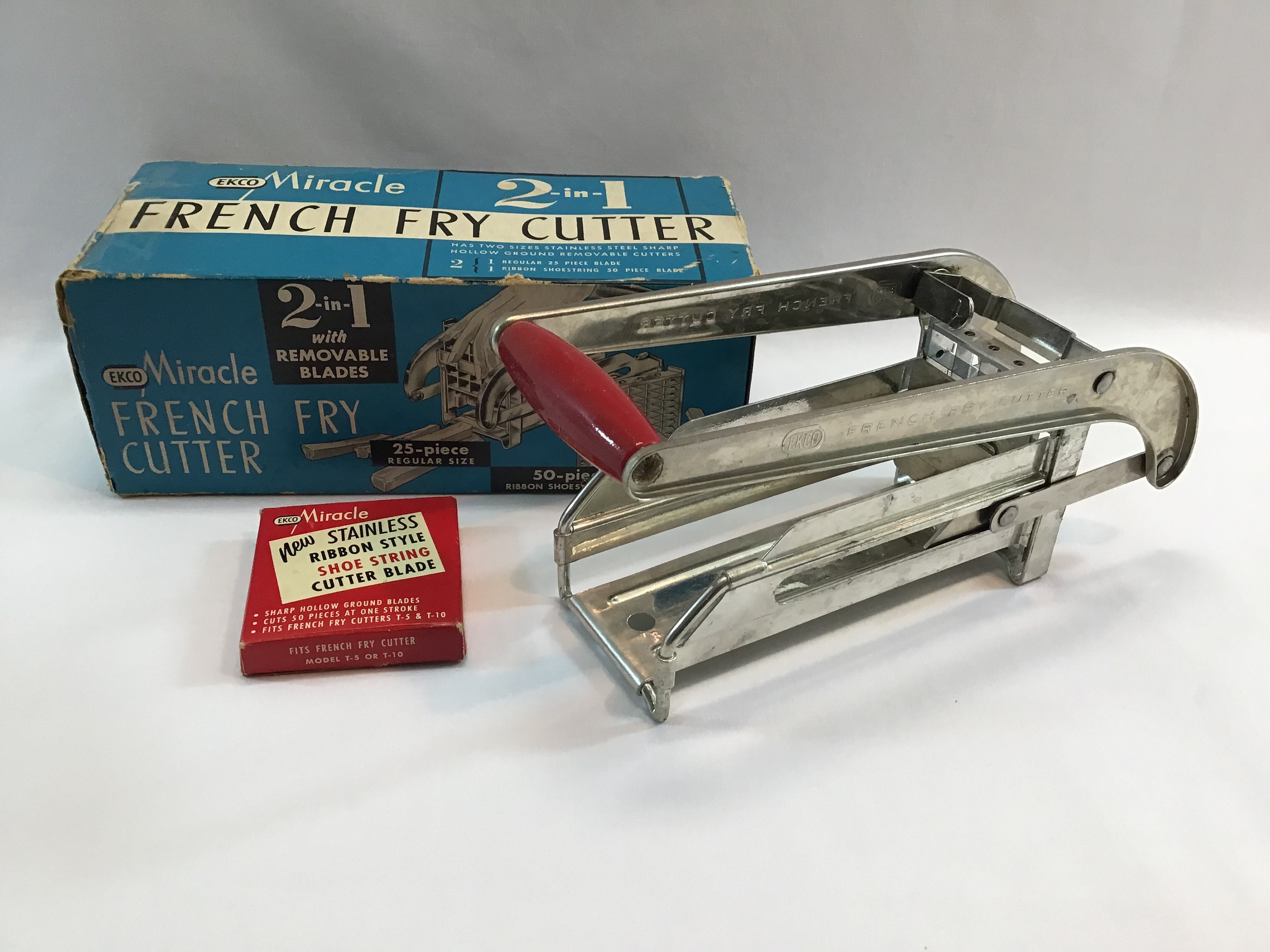 Vintage EKCO Miracle French Fry Cutter Red Handle Original Box Shoestring  Blade