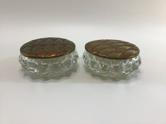 Powder Box Trinket Jewelry Dishes with Brass Pati… - image 1