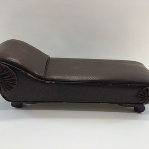 Chaise Lounge Antique Doll Size Faux Leather Collectible Toy Dolls Display Furniture Piece