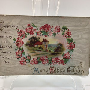 Birthday Postcard Antique Post Card Floral Birthday Card Ephemera