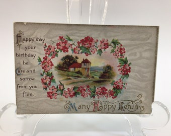 Birthday Postcard Antique Post Card Floral Birthday Card Ephemera