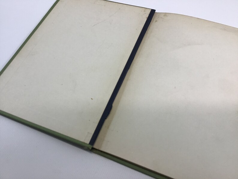 May include: A closed book with a green cover and a blue ribbon bookmark. The book is open to a blank page.