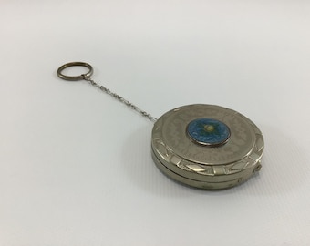 Art Deco Solid Perfume Makeup Compact with Enamel Center Vintage Vanity Accessory