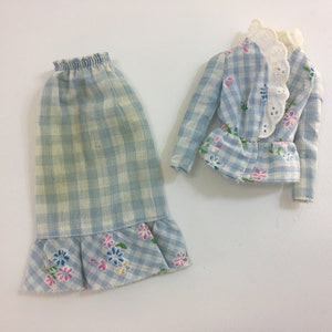 Vintage Barbie Dress 1973 Blue Check Gingham #8621 2 Piece Sumer Outfit Barbie Doll Fashion