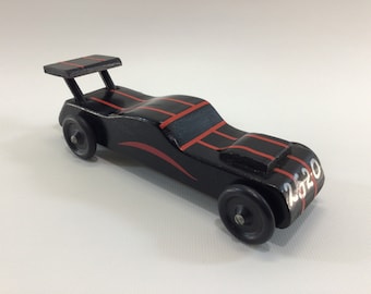 Early Pinewood Derby Race Car Black Orange 2520 Vintage Handcrafted Wooden Toy