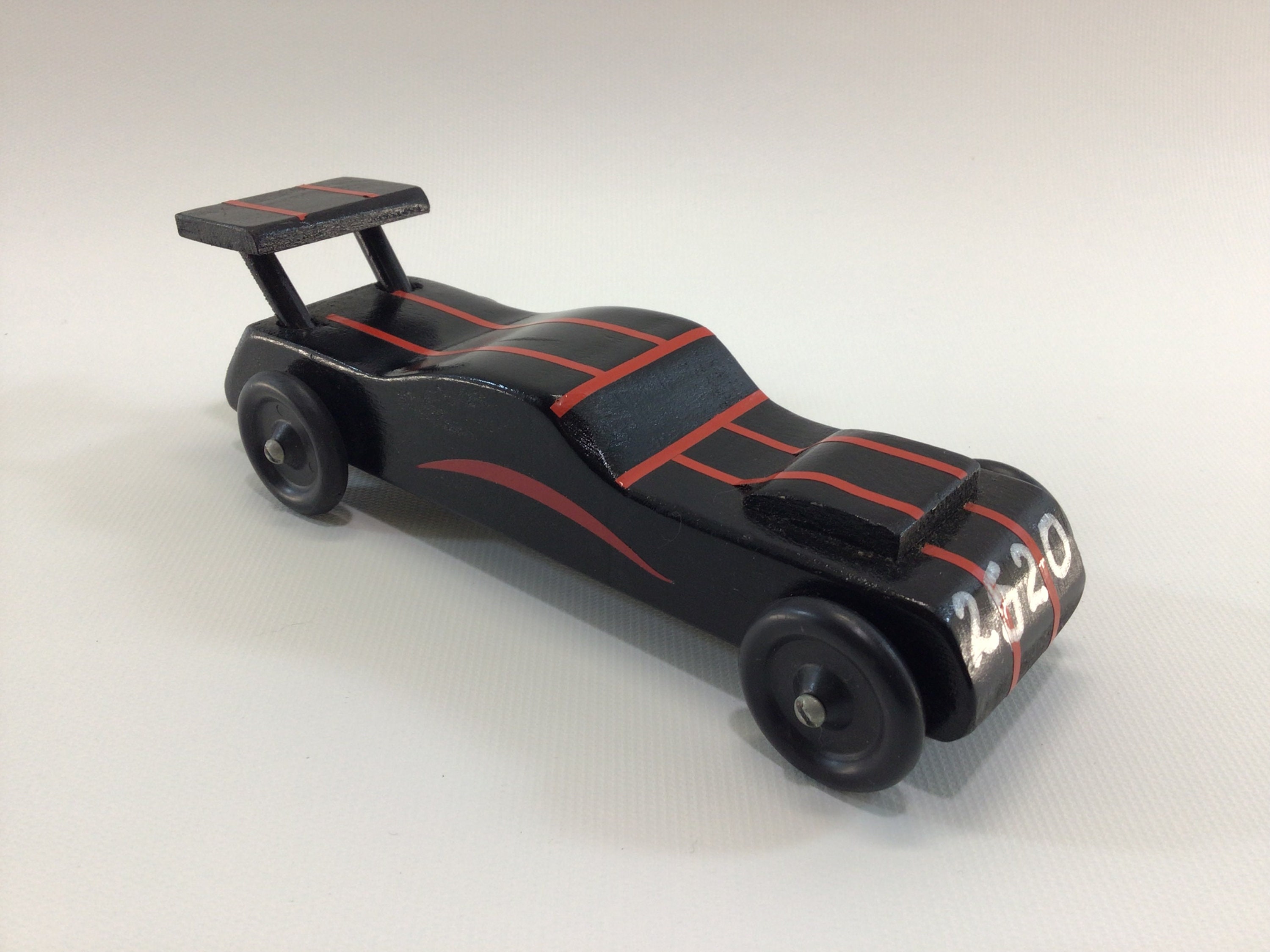 Early Pinewood Derby Race Car Black Orange 2520 Vintage Handcrafted Wooden  Toy 