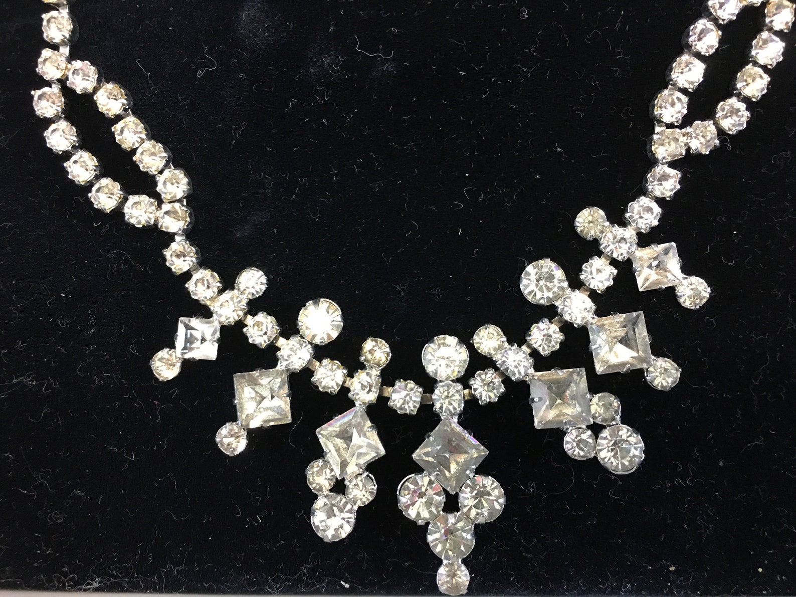 Vintage Rhinestone Necklace Earrings Set Clear Rhinestones | Etsy
