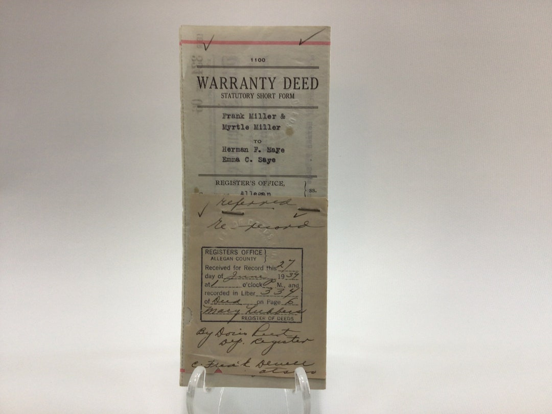 Vintage Warranty Deed Allegan County Michigan Miller Saye Etsy