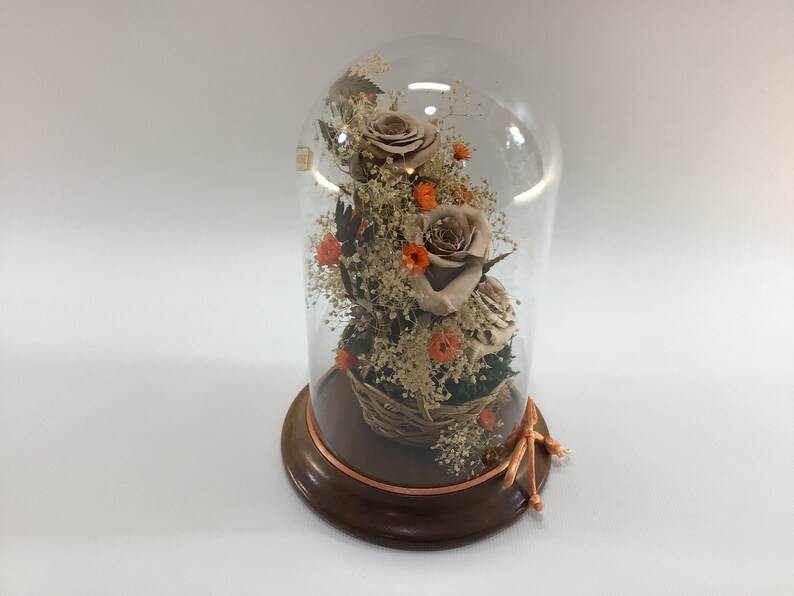 Dried Roses / Flowers Under Glass Dome Vintage Home Decor Etsy