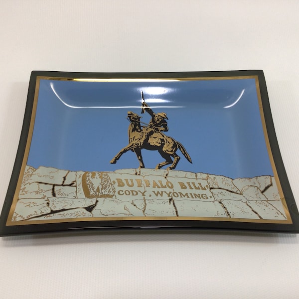 Buffalo Bill Souvenir Glass Trinket Dish Cody Wyoming Vintage Change Tray Ring Holder Ashtray
