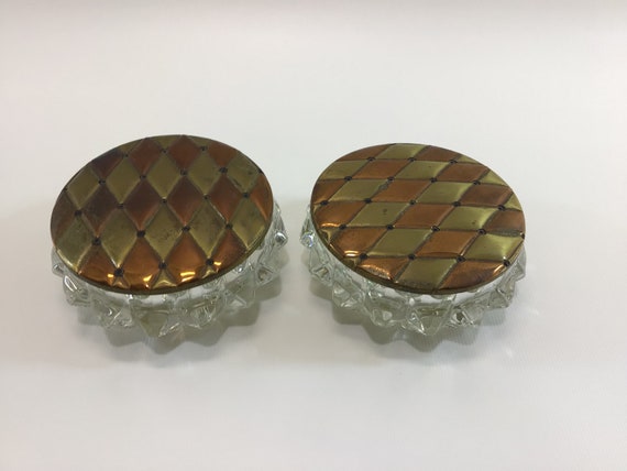 Powder Box Trinket Jewelry Dishes with Brass Pati… - image 3