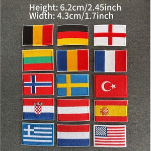 Embroidered Country Flag Patch: Iron-On Twill Applique (4.3x6.3 cm)