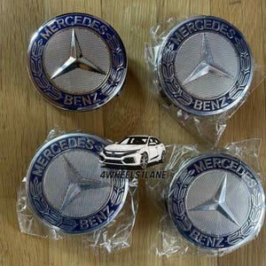 4x 75mm (2.95&quot;) Wheel Center Caps – Fits Mercedes-Benz Wheels – Chrome Style Snap-In Rim Covers