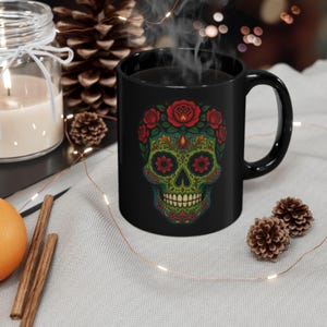 Tazza di Halloween con teschio di zucchero / Tazza da caffè per il Giorno dei Morti / Regalo gotico colorato