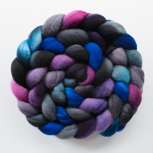 Neon Noir, Hand Dyed Falkland Combed Top, Roving for Spinning, Felting Wool, Indie Dyed Fiber