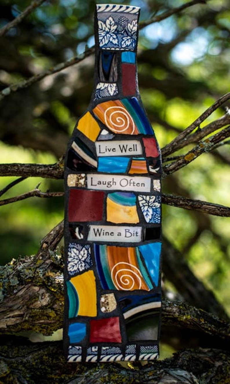 Custom Mosaic Wine Bottle Wall Art with Whimsical Message MADE | Etsy