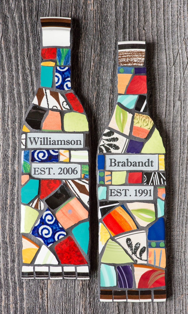 Personalized Mosaic Wine Bottle Wall Art with Name and Date Etsy