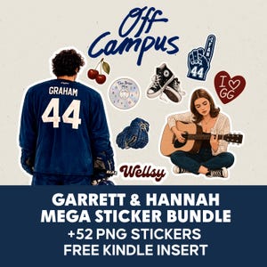 Off Campus Stickers Vol. 2, Garrett and Hannah Mega Sticker Bundle, 52 PNG Bookish Stickers, Kindle Insert Bonus, Hockey Romance Gift
