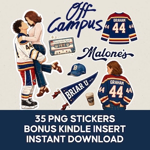Off Campus Sticker PNG Pack, Hockey Romance Digital Stickers, 35 Bookish PNG Files, Kindle Insert Bonus, Sports Romance Bundle