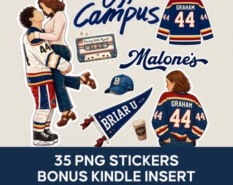 Off Campus PNG Stickers, Hockey Romance Reader Bundle, 35 Bookish Stickers, Kindle Insert Bonus, Sports Romance Fan Gift