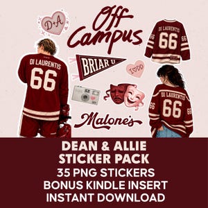 Off Campus Dean & Allie PNG Stickers, Hockey Romance Reader Bundle, 35 Bookish Stickers, Kindle Insert Bonus