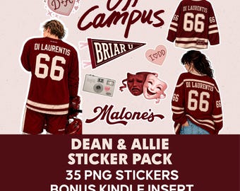 Off Campus Dean & Allie PNG Stickers, Hockey Romance Reader Bundle, 35 Bookish Stickers, Kindle Insert Bonus