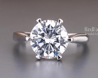 3.80ct Round Moissanite Engagement Ring: 14K Solid Gold 6-Prong Solitaire