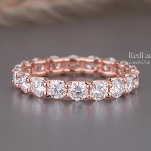 Moissanite Full Eternity Wedding Band: 3.70 TW Round Cut, Solid Gold