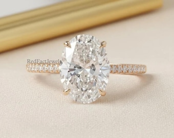 2.5 CT Oval Diamond Pave Set Engagement Ring, IGI Certified Lab Grown Diamond Wedding Ring, 14K Yellow Gold Ring for Her, Promise Ring