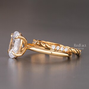2.80 CT Oval Moissanite Engagement Ring Set: 14K Yellow Gold Eternity Band