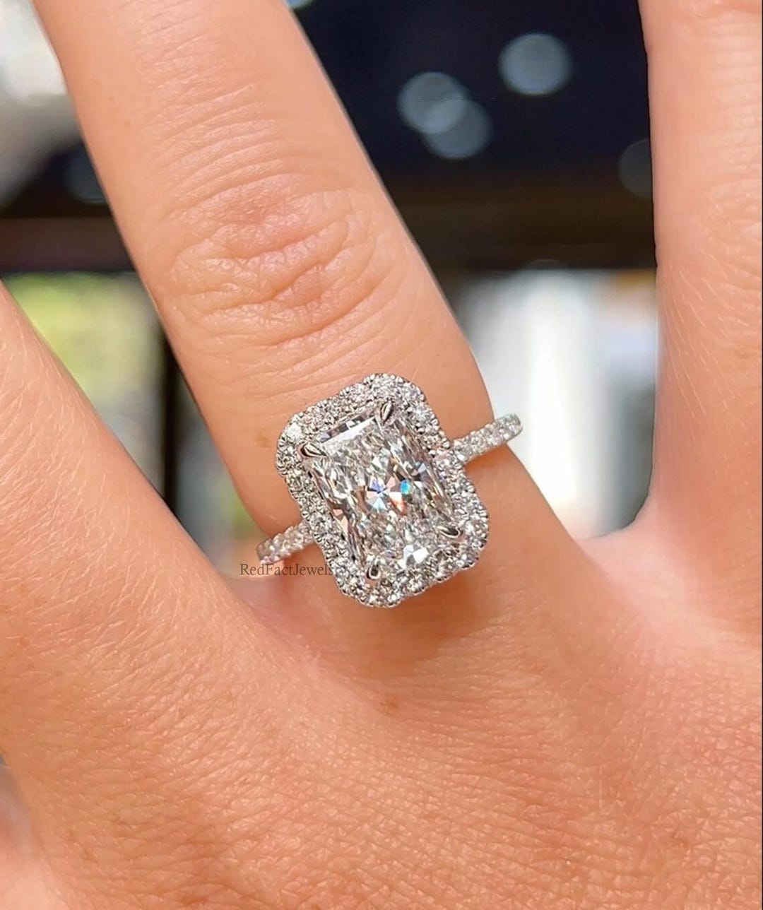 Radiant Cut Moissanite Halo and Hidden Halo Engagement Ring ...