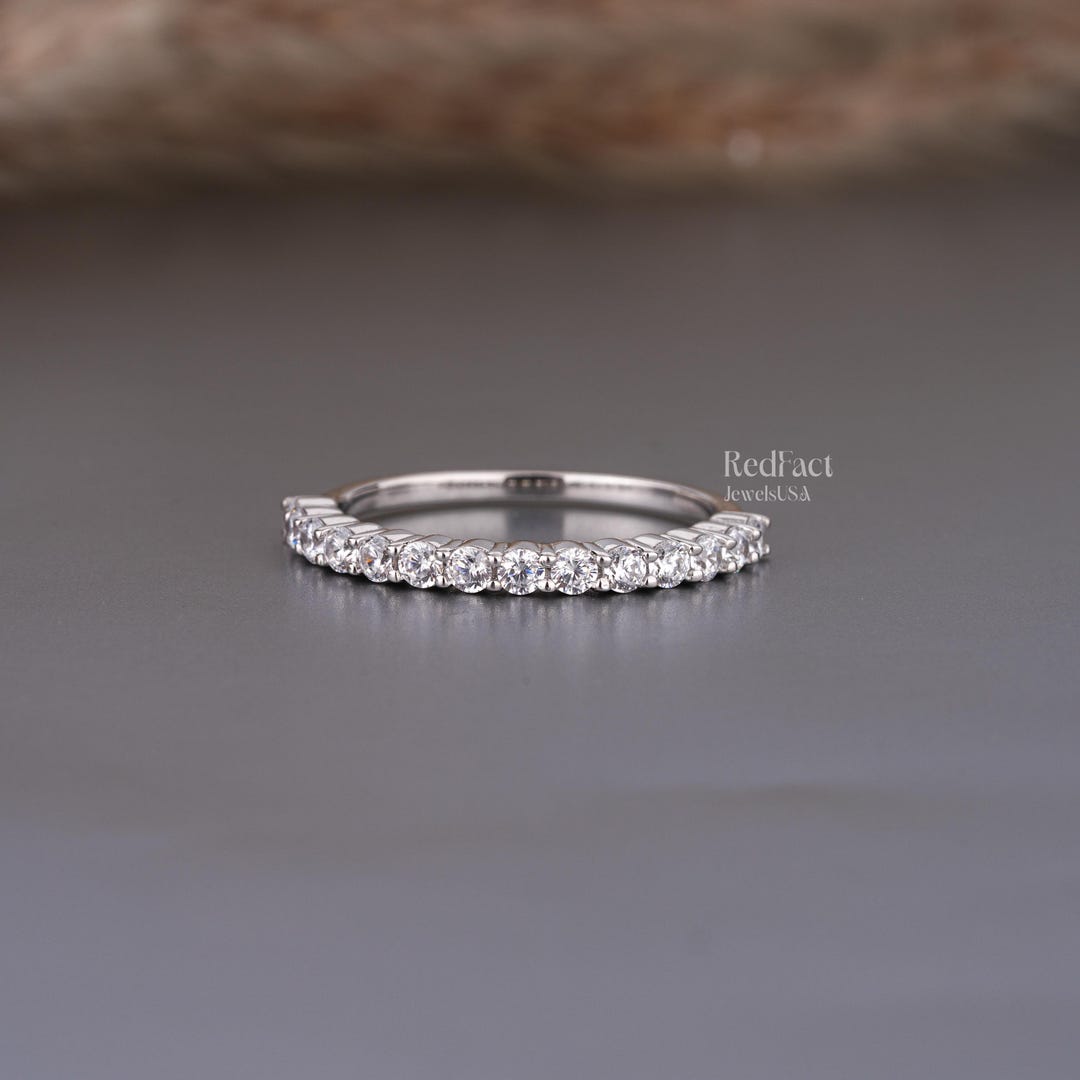 14K Solid Gold Half Eternity Band, 2.1 MM Round Cut Lab Grown Diamond ...