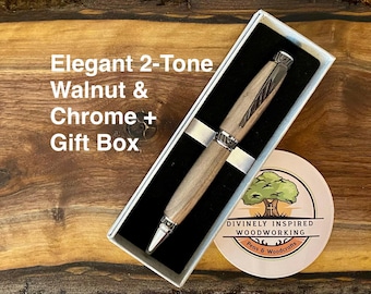 Handmade Walnut Grand Cigar Pen, Chrome Hardware Executive Writing Instrument, Retirement Gift for Men, Luxury Groomsman Pen