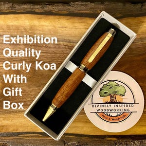 Handmade Curly Koa Wood Pen, Gold and Gunmetal Executive Gift, Woodturned Pen for Men, Luxury Retirement or Birthday Gift with Box