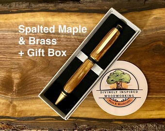 Unique Spalted Maple Wood Pen – Bold Cigar Style with Brass Hardware – Hand-Turned Natural Grain Gift – Retirement or Promotion Present