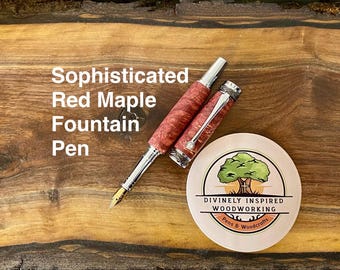 Fountain Pen - Red Maple Burl Pen | Executive Wooden Pen | Handmade Luxury Birthday Gift | Can Be Converted To Rollerball Pen If You Prefer