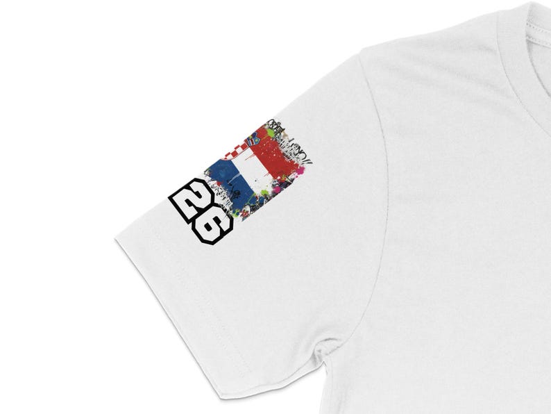 White t-shirt sleeve with "26" and Croatian flag graphic.