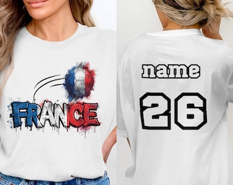 Op maat gemaakt voetbalshirt Frankrijk | Franse voetbalfan cadeau-T-shirt | Kleding nationaal elftal WK | Sport T-shirt met print
