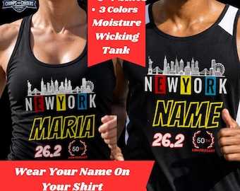 Regata personalizada para a maratona de Nova York 26.2, regata de corrida com nome personalizado, camiseta de absorção de umidade para o dia da corrida, para homens e mulheres.