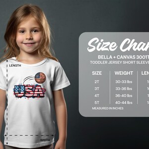 Toddler t-shirt size chart with measurement guide.