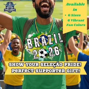 Retro Brasilien 2026 Fußball Shirt | Ästhetische Fußball-Fan-Zahnrad | 2026 Welt Fussball Turnier Top | Brasilien Fussball Jersey Style T-Shirt Bild 1