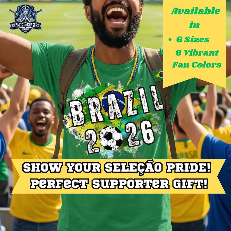 Retro Brasilien 2026 Fußball Shirt | Ästhetische Fußball-Fan-Zahnrad | 2026 Welt Fussball Turnier Top | Brasilien Fussball Jersey Style T-Shirt Bild 1