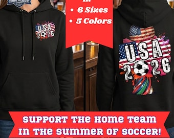 USA 2026 Fußball-Fan Hoodie | Premium mittelschweres 8,5 Unzen Fleece-Sweatshirt | Beunruhigte Flaggen- und Ball-Grafik | Rot, Weiß, Blau Sportswear Geschenk