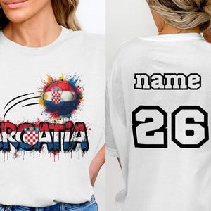 Croatia soccer shirt with colorful ball splash on front, blank on back.