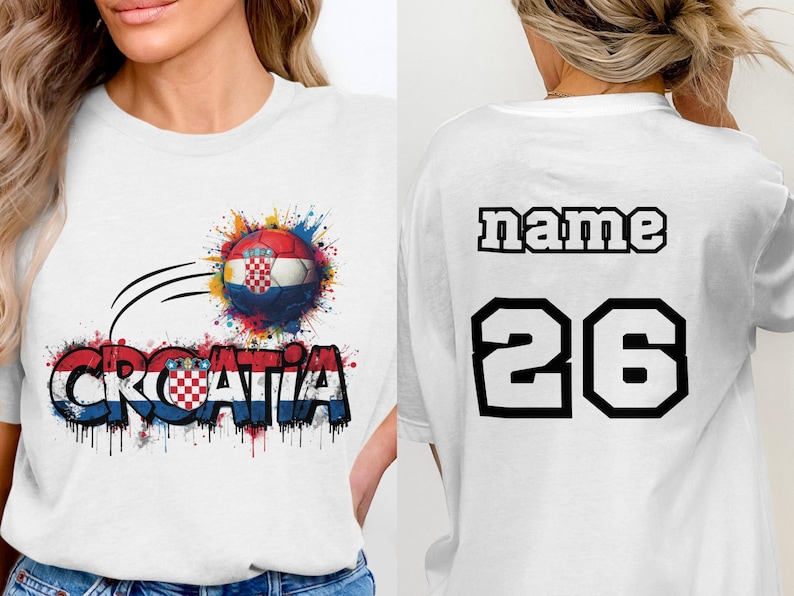 Croatia soccer shirt with colorful ball splash on front, blank on back.